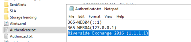 Authenticate.txt open in a text editor with server name lines to delete